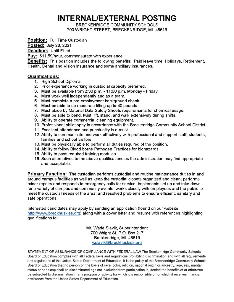 Full Time Custodian