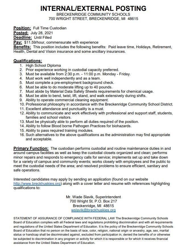 Custodian Posting