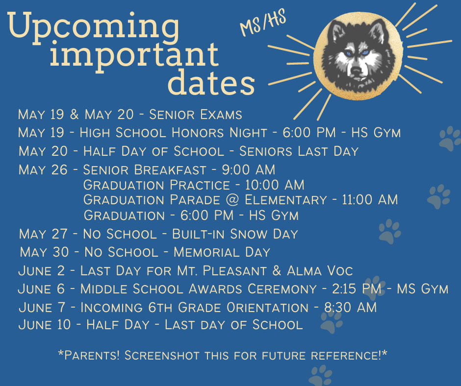 upcoming important dates